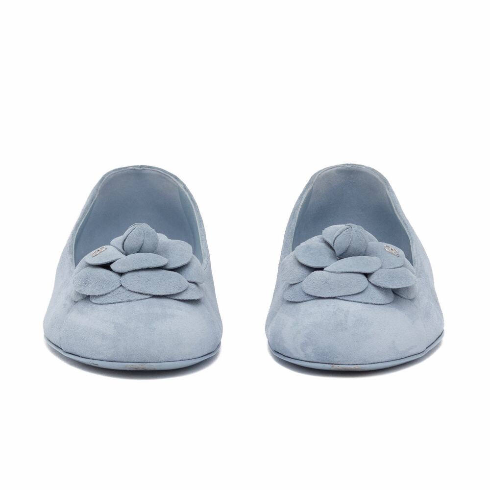 CHANEL 24P Suede Interlocking CC Camellia Cap Ballet Flats Blue Size 39 US 9 - Picture 9 of 16